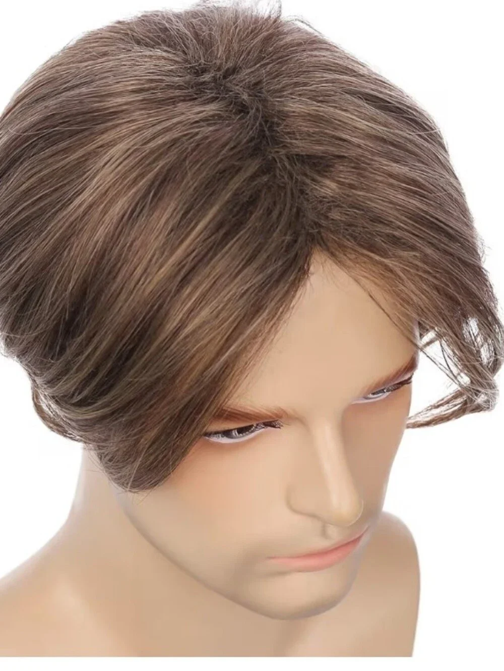 Men's Brown Short Straight Synthetic Wig - Natural Middle Part
